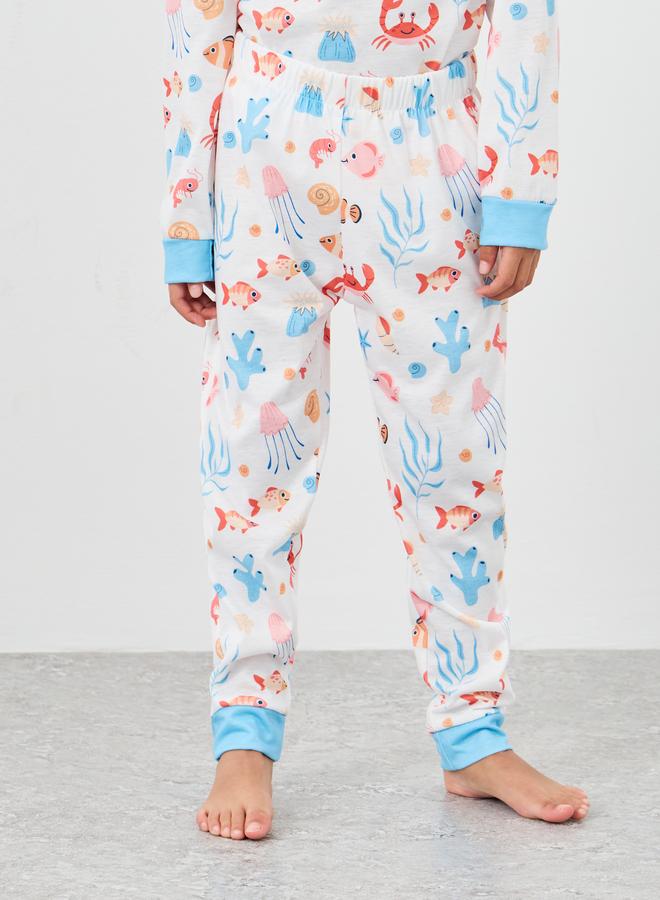 ستايلي طقم بيجامة وتيشيرت بطبعة حياة البحر - Image 5