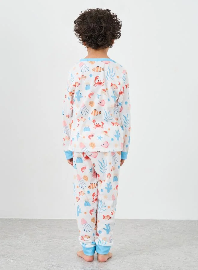 Styli Sea Life Print T-Shirt and Pyjama Set