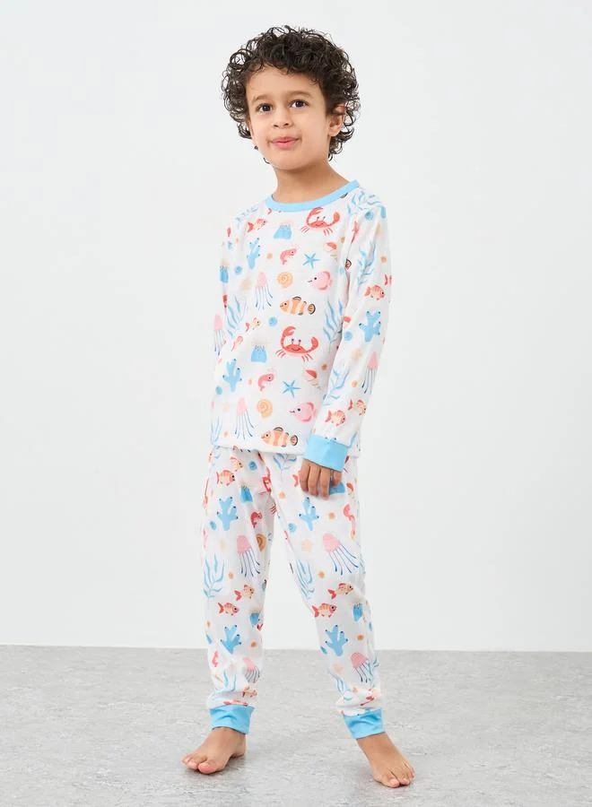 Styli Styli Sea Life Print T-Shirt and Pyjama Set
