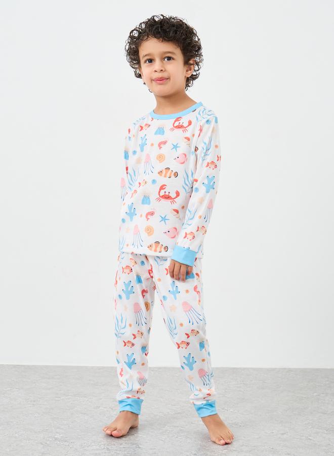 ستايلي طقم بيجامة وتيشيرت بطبعة حياة البحر - Image 2