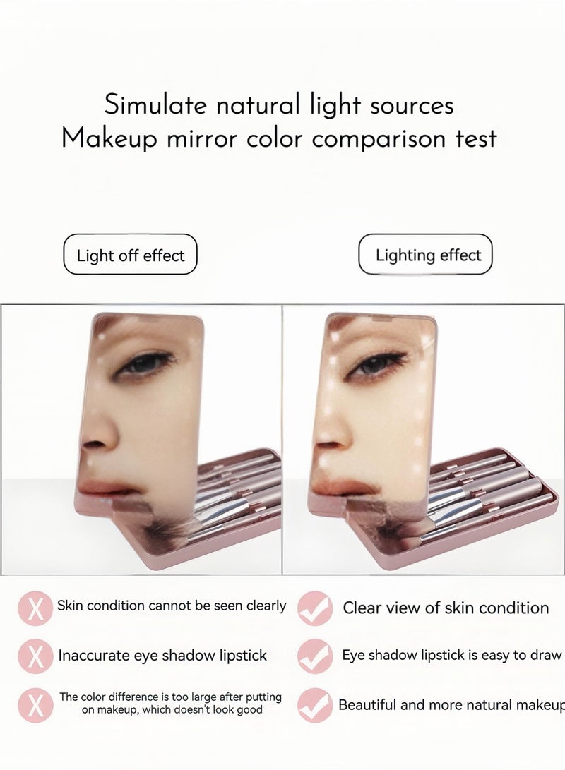 Travel Makeup Brush Set Foundation Powder Concealers Eye Shadows Makeup Set with LED light Mirror 14 Pcs Pink - Image 3