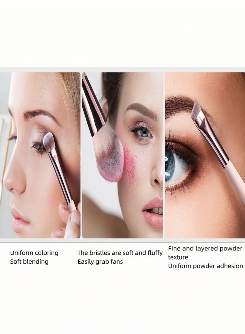 Travel Makeup Brush Set Foundation Powder Concealers Eye Shadows Makeup Set with LED light Mirror 14 Pcs Pink - Image 4