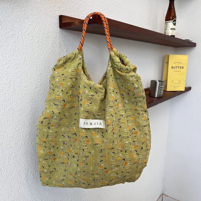 Korean Style Ins Floral Cloth Bag Bag Large Capacity Shoulder Canvas Bag Summer Thin Portable Beach Bag Cradle Bag - Image 3