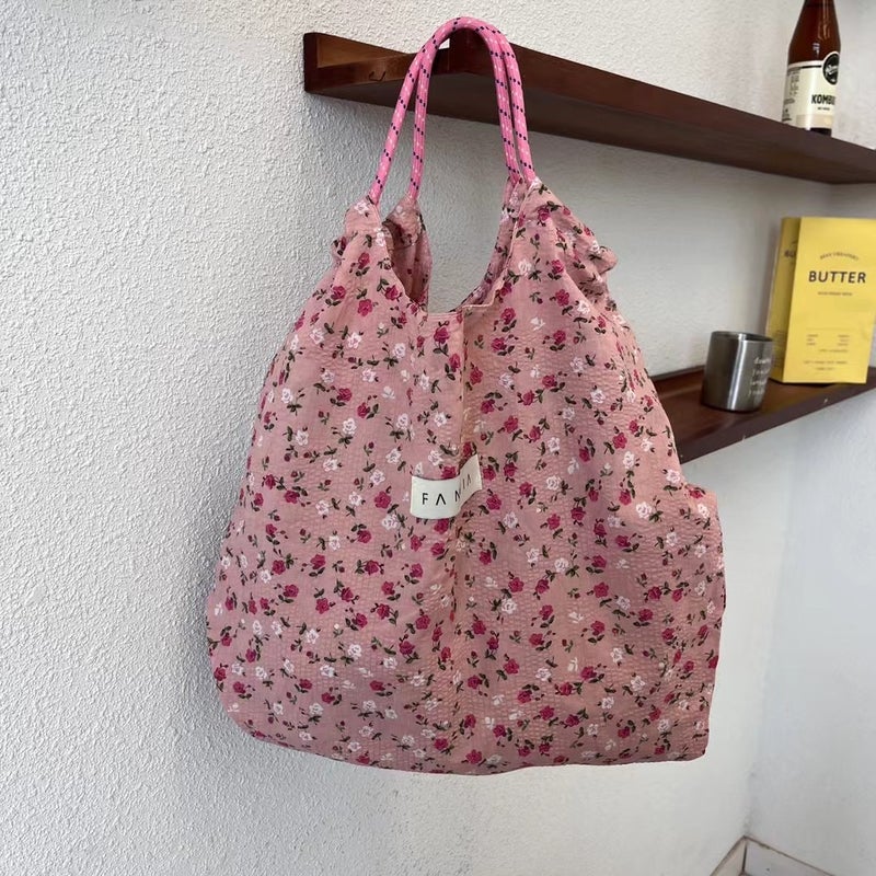 Korean Style Ins Floral Cloth Bag Bag Large Capacity Shoulder Canvas Bag Summer Thin Portable Beach Bag Cradle Bag - Image 2