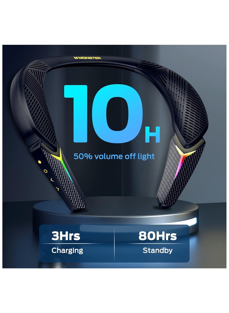 Monster - Stinger Neck Speaker, Neckband Bluetooth Speaker with 10H Playtime, True 3D Stereo Sound, Low Latency, RGB Lights, Built-in Mic, Wireless Wearable Speaker for Gaming Movies Music, Lightweight - Image 1