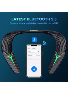 Stinger Neck Speaker, Neckband Bluetooth Speaker with 10H Playtime, True 3D Stereo Sound, Low Latency, RGB Lights, Built-in Mic, Wireless Wearable Speaker for Gaming Movies Music, Lightweight