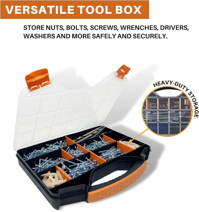 Massca Hardware Organizer box with dividers - 18 Compartments Small Parts Organizer with Accessible Hinged Lid - Durable Plastic Screw Organizer Store Nuts, Bolts, Screws, Nails, & Small Hardware - Image 4