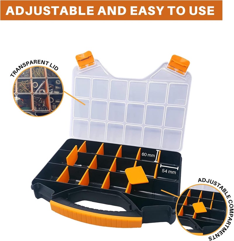 Massca Hardware Organizer box with dividers - 18 Compartments Small Parts Organizer with Accessible Hinged Lid - Durable Plastic Screw Organizer Store Nuts, Bolts, Screws, Nails, & Small Hardware - Image 2