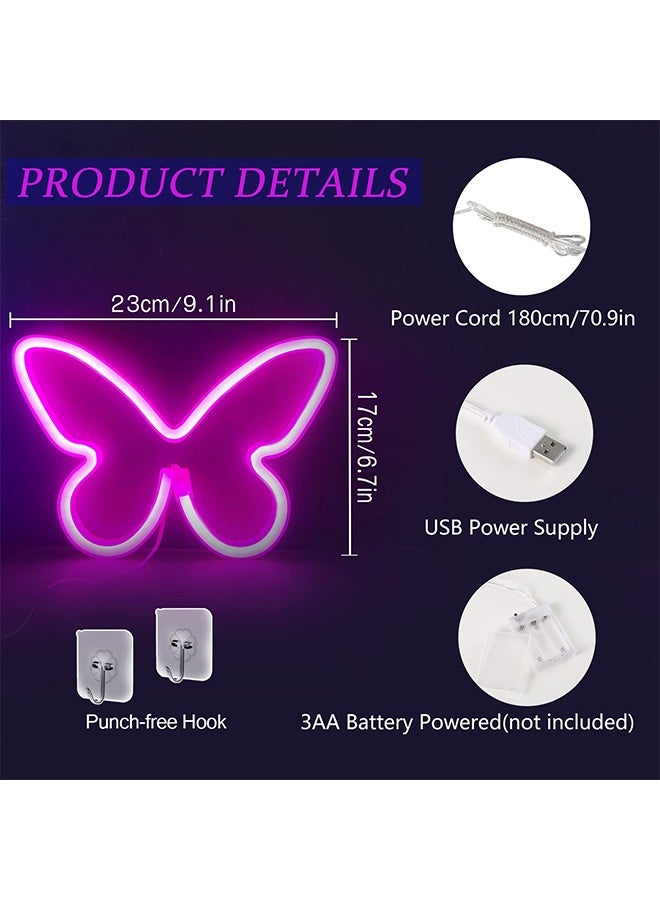 Peachjoy 2 Butterfly Neon Signs, LED Night Lights for Bedroom and Kids Room Decor, USB/Battery Powered for Wedding, Birthday Parties and Art Decorations  - Image 3