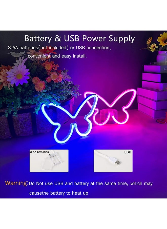 Peachjoy 2 Butterfly Neon Signs, LED Night Lights for Bedroom and Kids Room Decor, USB/Battery Powered for Wedding, Birthday Parties and Art Decorations  - Image 4
