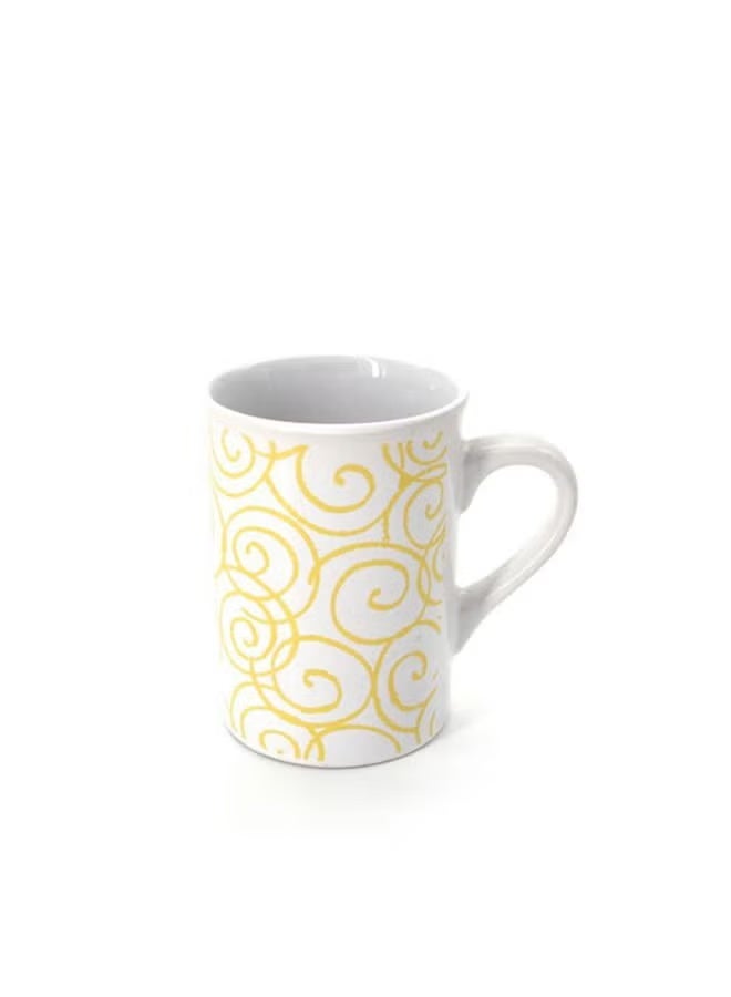 Printed Ceramic Mug – White & Yellow Coffee/Tea Mug Set Pack of 5