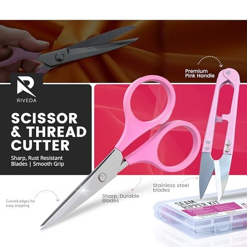 Riveda Seam Ripper Kit 7 Pcs - 1 Large, 1 Ergonomic, 2 Small Seam Rippers, Thread Cutter, Scissor, Measuring Tape - Sewing Accessories for Notions Quilting Crafts - Image 5