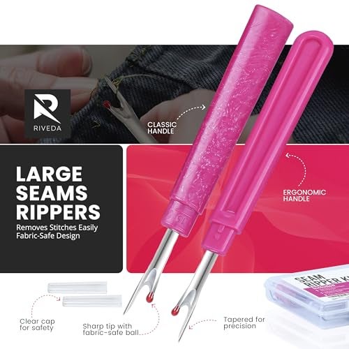 Riveda Seam Ripper Kit 7 Pcs - 1 Large, 1 Ergonomic, 2 Small Seam Rippers, Thread Cutter, Scissor, Measuring Tape - Sewing Accessories for Notions Quilting Crafts - Image 3