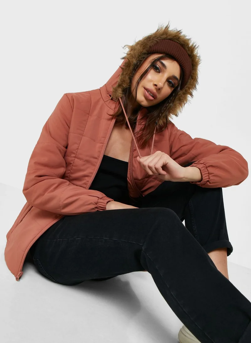 Urban Minx Urban Minx Urban Minx Longline Padded Jacket With Hood