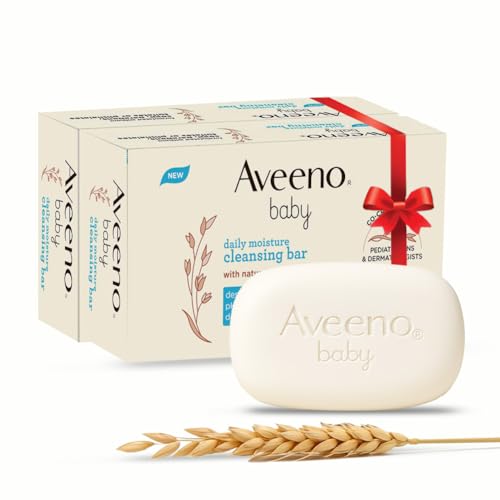 Aveeno Baby Daily Moisture Cleansing Bar 75g (Pack of 2) | With natural Oatmeal, Glycerin and Shea Butter | Co-created with Pediatricians and Dermatologists for newborn sensitive skin | pH balanced, free of soap, parabens sulfates and phthalates - Image 1