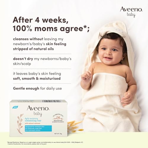 Aveeno Baby Daily Moisture Cleansing Bar 75g (Pack of 2) | With natural Oatmeal, Glycerin and Shea Butter | Co-created with Pediatricians and Dermatologists for newborn sensitive skin | pH balanced, free of soap, parabens sulfates and phthalates - Image 4