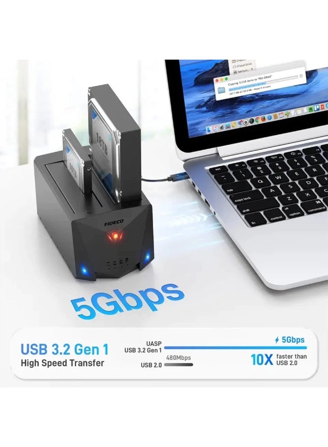 FIDECO USB 3.2 Gen 1 to SATA HDD SSD Docking Station YPZ220C for 2.5" & 3.5" Drives, Supports up to 18TB - Image 3