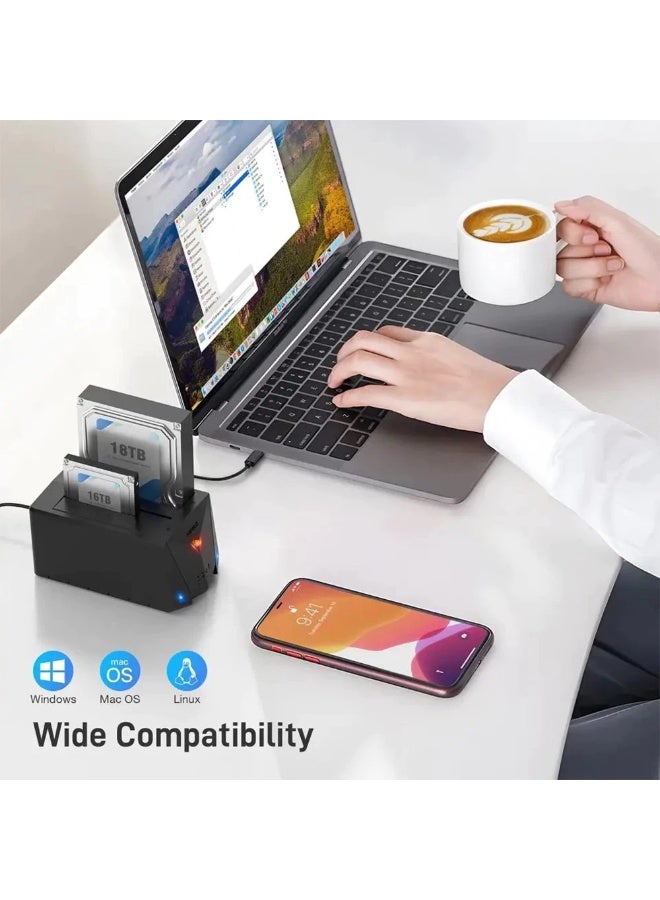 FIDECO USB 3.2 Gen 1 to SATA HDD SSD Docking Station YPZ220C for 2.5" & 3.5" Drives, Supports up to 18TB - Image 4