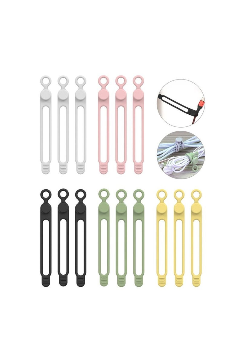 Multicolor 15pcs Silicone Cable Ties,Cord Organizer,Cable Straps,Reusable Cord Ties,Travel Cable Org