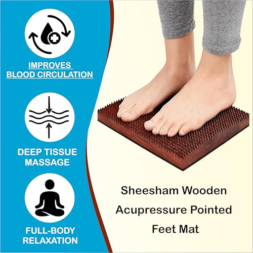 Flavoma Sheesham Wooden Acupressure Pointed Feet Mat (30x30x2.5) CM || Acupressure mat for feet || Foot exercise Mat || Massage Roller Foot/Feet || Large Foot Massager for Pain Relief - Image 3