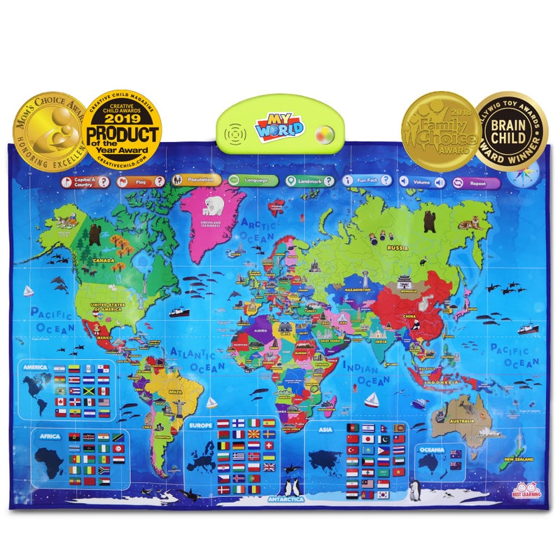 BEST LEARNING i-Poster My World Interactive Map - Educational Talking Toy for Children of Ages 5 to 12 Years Old - Ideal Educational Birthday Gift - Image 1