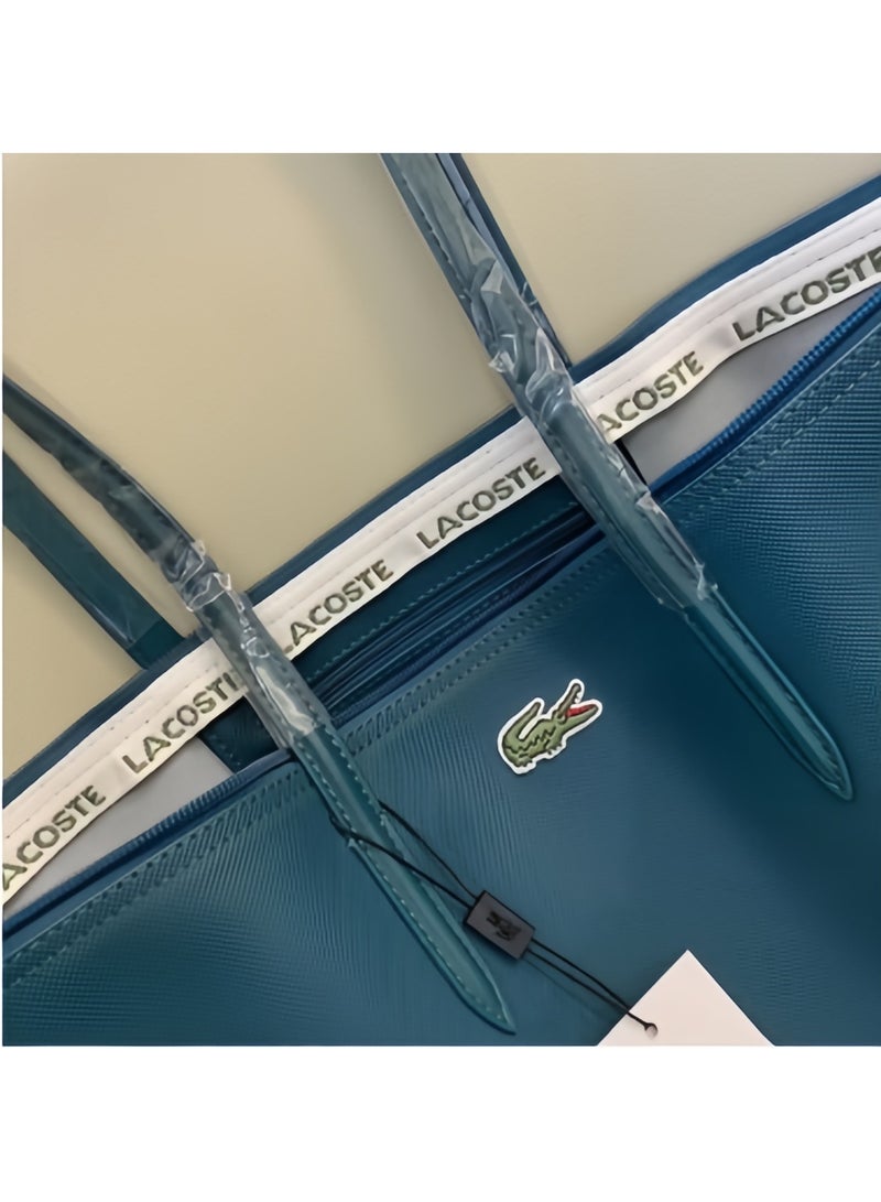 Lacoste Women's Concept Fashion Versatile Large Zipper Tote Bag Tote Bag Shoulder Bag Large Size Lake Blue - Image 4