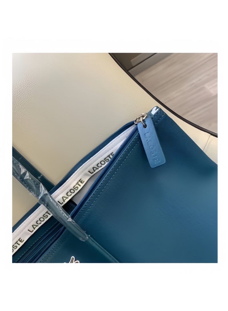 Lacoste Women's Concept Fashion Versatile Large Zipper Tote Bag Tote Bag Shoulder Bag Large Size Lake Blue - Image 5