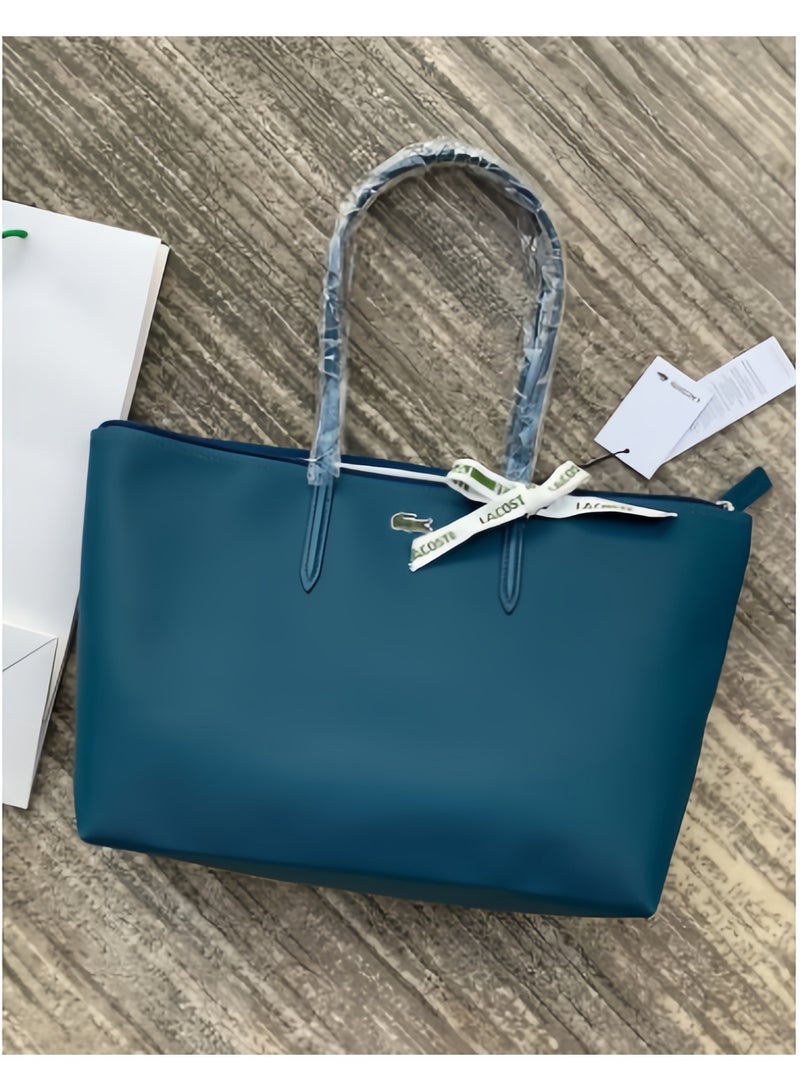 Lacoste Women's Concept Fashion Versatile Large Zipper Tote Bag Tote Bag Shoulder Bag Large Size Lake Blue - Image 2