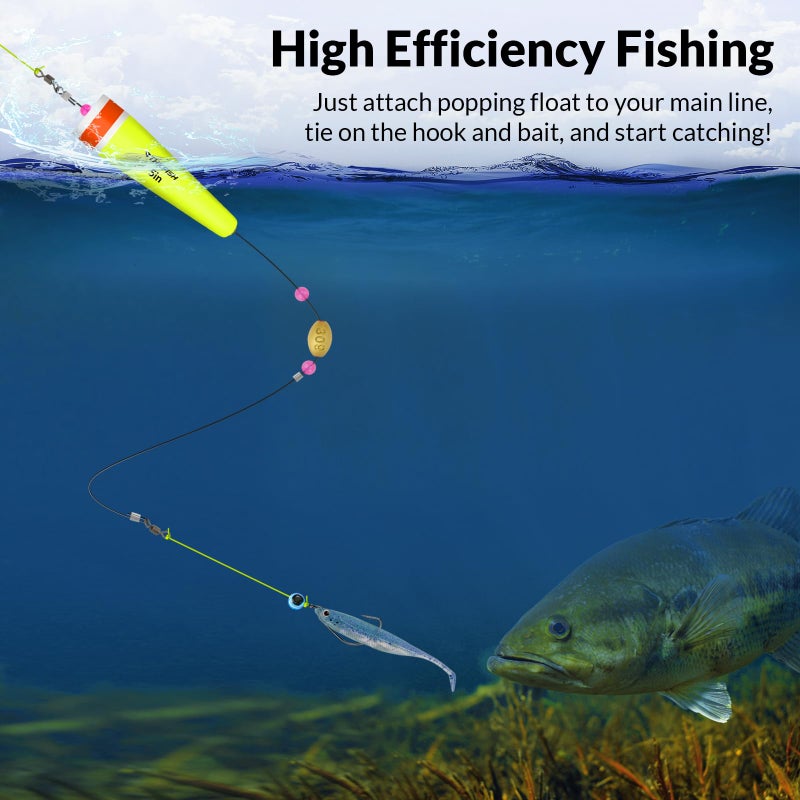 THKFISH Fishing Floats - Popping Cork Trout Floats Rig, Weighted, 4PCS YELLOWWIRE 28g - Image 4