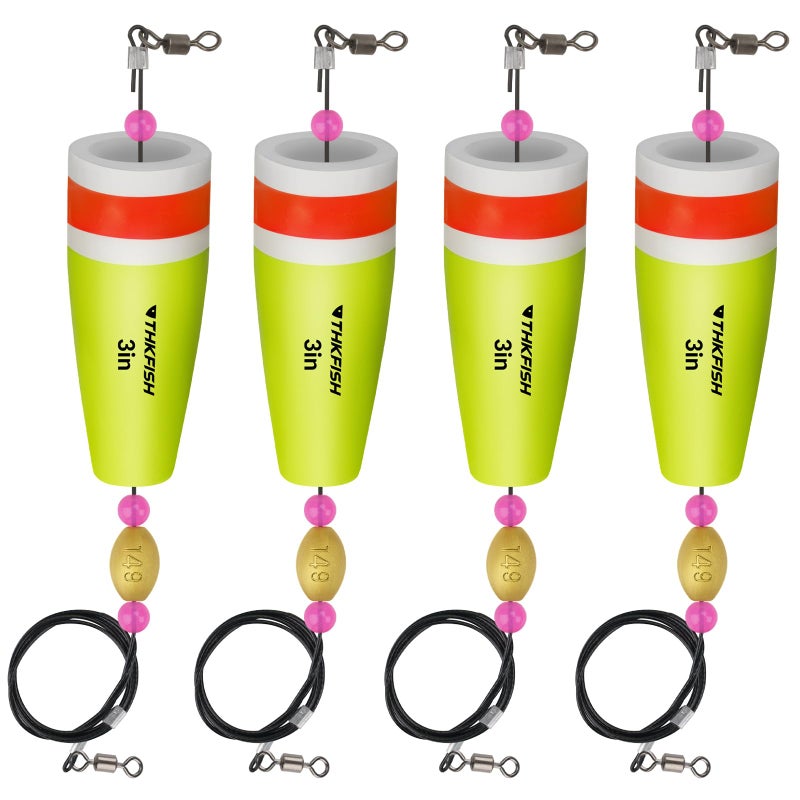 THKFISH Fishing Floats - Popping Cork Trout Floats Rig, Weighted, 4PCS YELLOWWIRE 28g - Image 1