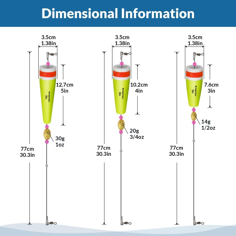 THKFISH Fishing Floats - Popping Cork Trout Floats Rig, Weighted, 4PCS YELLOWWIRE 28g - Image 5
