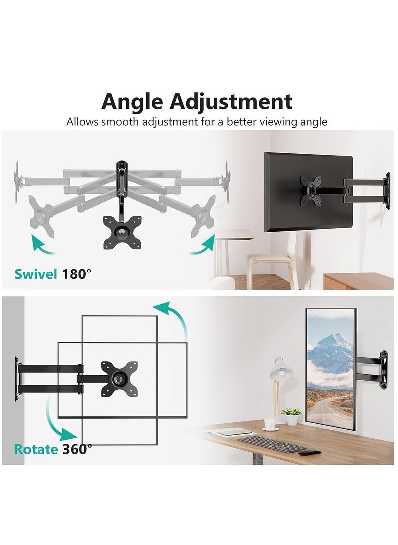 ELTRAZONE TV Wall Mount Articulating LCD Monitor Full Motion 14" Extension Arm Tilt Swivel for Most 13" 15" 17" 19" 20" 22" 23" 24" 26" 27" 30" LED TV Flat Panel Screen with VESA 100x100,75x75 1330LM - Image 1