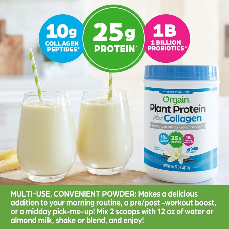 Orgain Protein Powder  Collagen Vanilla Bean  25g of Protein 10g Collagen Peptides Type I  III 1B CFU Probiotics Supports Hair Skin Nail Joint  Gut Health Gluten Free  16lb - Image 4