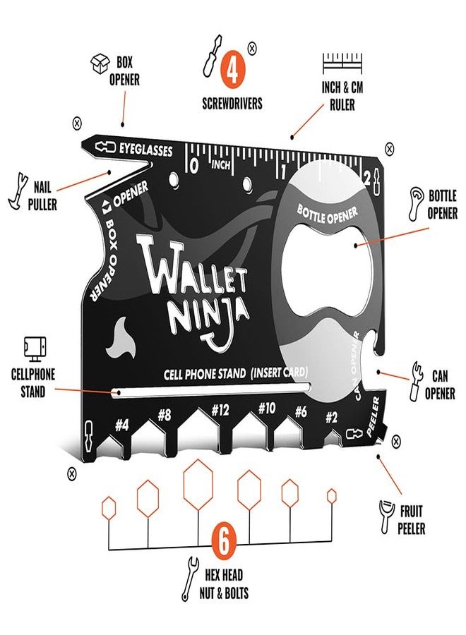Wallet Ninja Multitool Card - 18 in 1 Credit Card Size Multi-Tool for Quick Repairs, EDC Survival Gear, Bottle Opener, Camping - Cool Gadget and Stocking Stuffer - 2 pack - Image 2