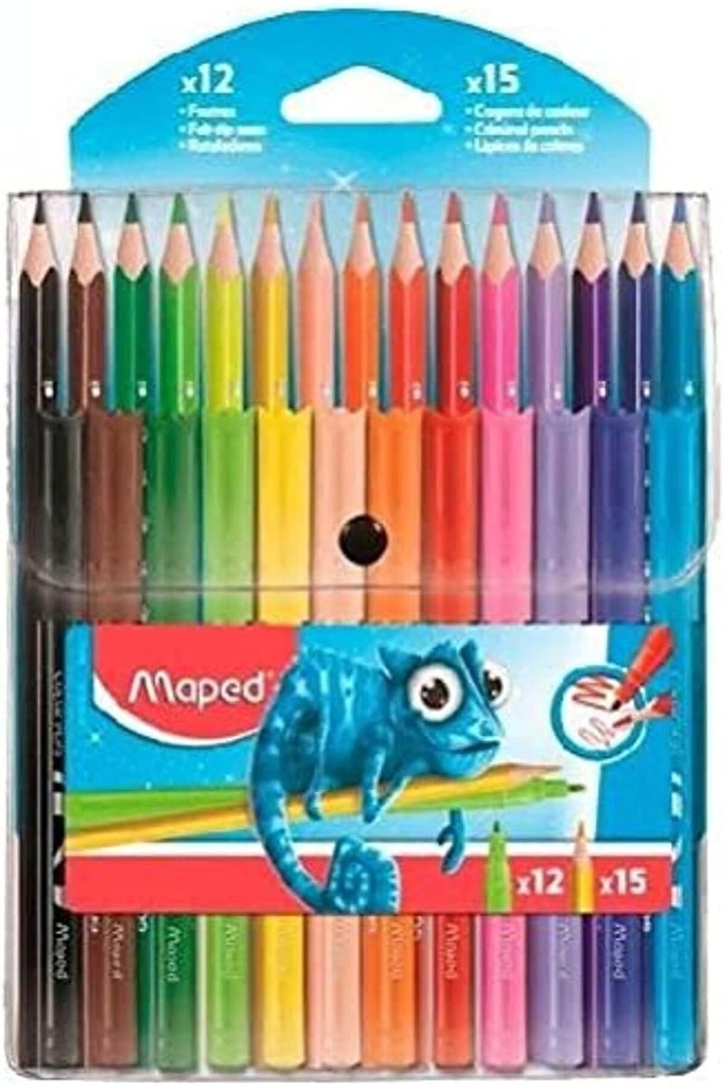 Maped Pulse Combo Pack - 15 Coloured Pencils + 12 Felt-tip Markers
