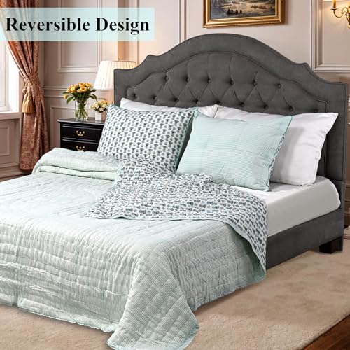 Ridhi Block Print Reversible Cozy Quilt Aquamarine Blue Twin 60 X 90 Lightweight Blanket for Sofa Couch Bed Soft Breathable Comforter Handmade Bedspread Duvet for Farmhouse Home Winter - Image 3