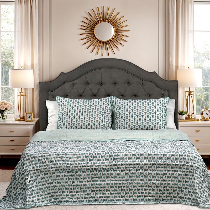 Ridhi Block Print Reversible Cozy Quilt Aquamarine Blue Twin 60 X 90 Lightweight Blanket for Sofa Couch Bed Soft Breathable Comforter Handmade Bedspread Duvet for Farmhouse Home Winter - Image 2