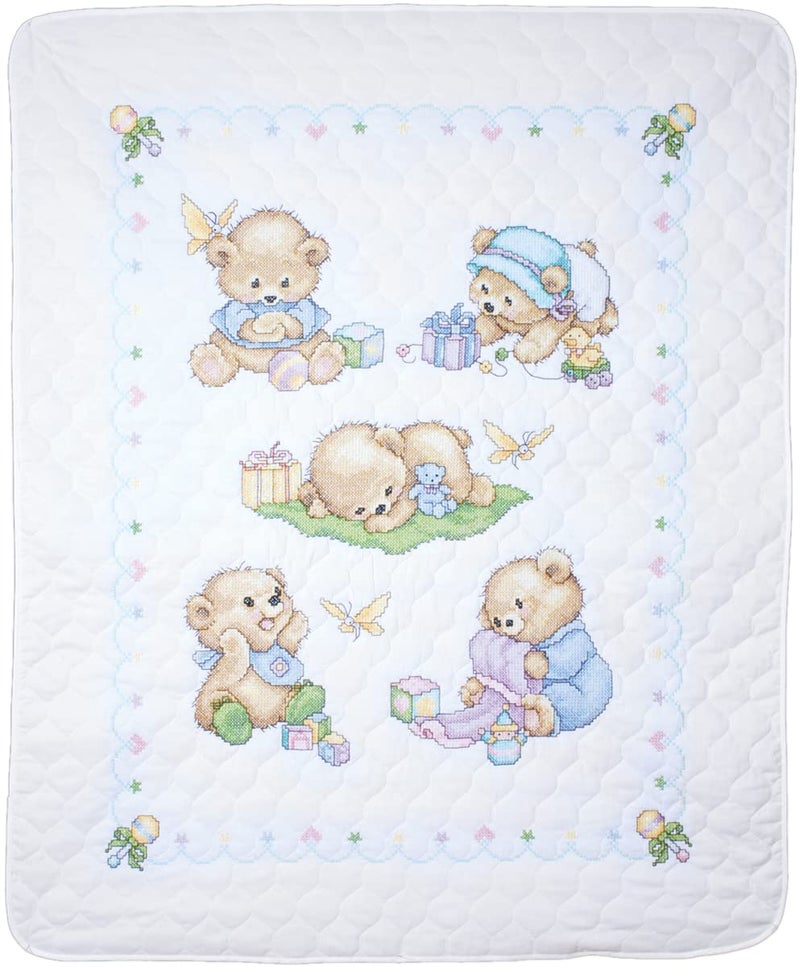 Tobin Bears Stamped for Cross Stitch Baby Quilt Kit, White/Multicolor , 43" x 34" - Image 2