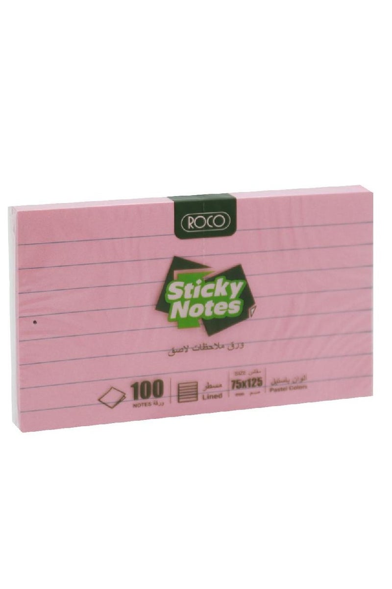 روكو ملاحظات لاصقة مبطنة 75 × 125 مم، 100 ورقة وردية - Image 1