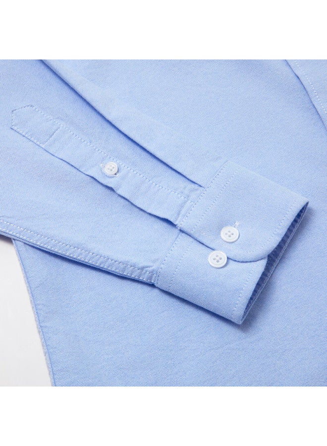 Limeng Pure Cotton Long-sleeve Shirt For Men, Solid Color, All-cotton Oxford Cloth, Casual Shirt, Large Size, Light Blue, Size 42 - Image 2