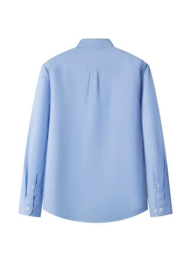 Limeng Pure Cotton Long-sleeve Shirt For Men, Solid Color, All-cotton Oxford Cloth, Casual Shirt, Large Size, Light Blue, Size 42 - Image 1