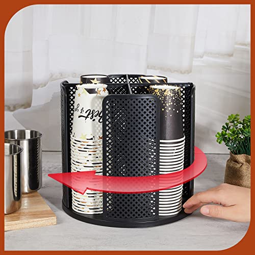 Hoolerry منظم أكواب وأغطية هوليري 2 قطعة، حامل أكواب قهوة دوار 360° للأكواب البلاستيكية والورقية القابلة للاستخدام من 5 إلى 16 أونصة، موزع بأربعة أقسام لمحطة قهوة المكتب (أسود) - Image 4