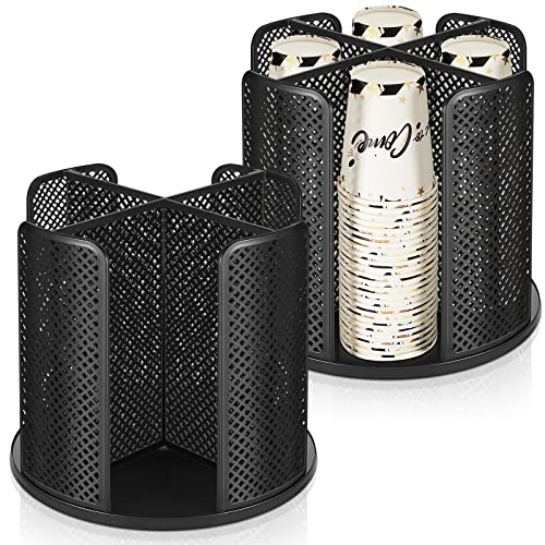 Hoolerry منظم أكواب وأغطية هوليري 2 قطعة، حامل أكواب قهوة دوار 360° للأكواب البلاستيكية والورقية القابلة للاستخدام من 5 إلى 16 أونصة، موزع بأربعة أقسام لمحطة قهوة المكتب (أسود) - Image 1