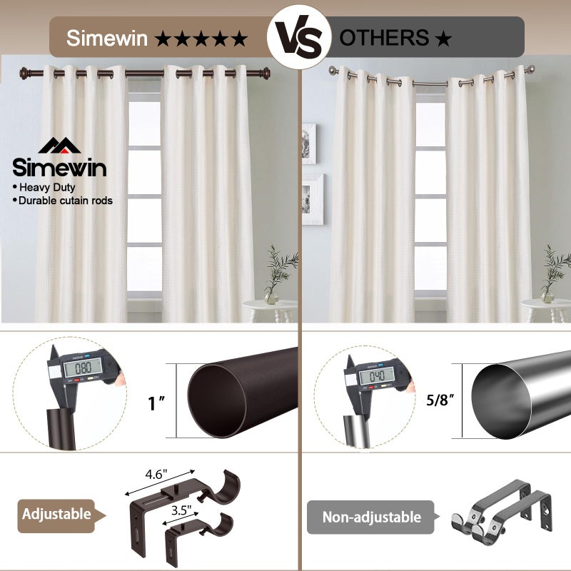 SIMEWIN Heavy Duty Curtain Rods for Windows 66 to 120 Inches, Bronze Curtain Rods for Bedroom, Living Room, Patio, Kitchen, Adjustable with Classic Finials - Image 4