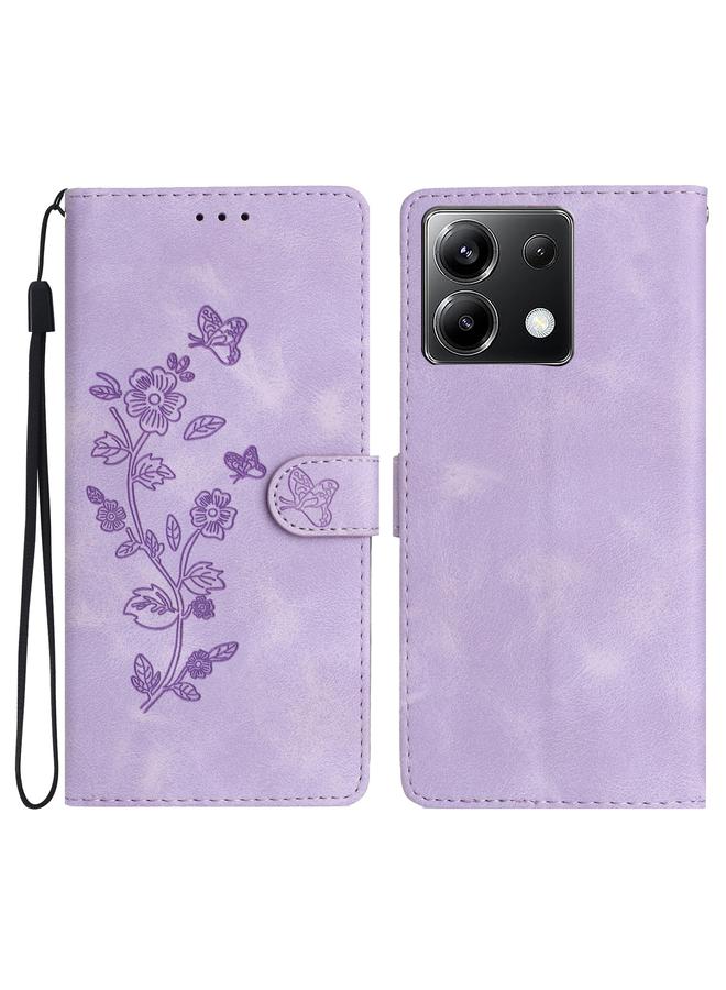 Case For Xiaomi Poco X6 Flower Butterfly Embossing Pattern Leather Phone Case