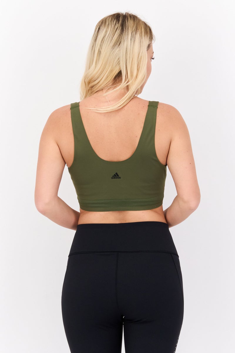 Adidas Women Brand Logo Padded Sports Bra, Olive - Image 3