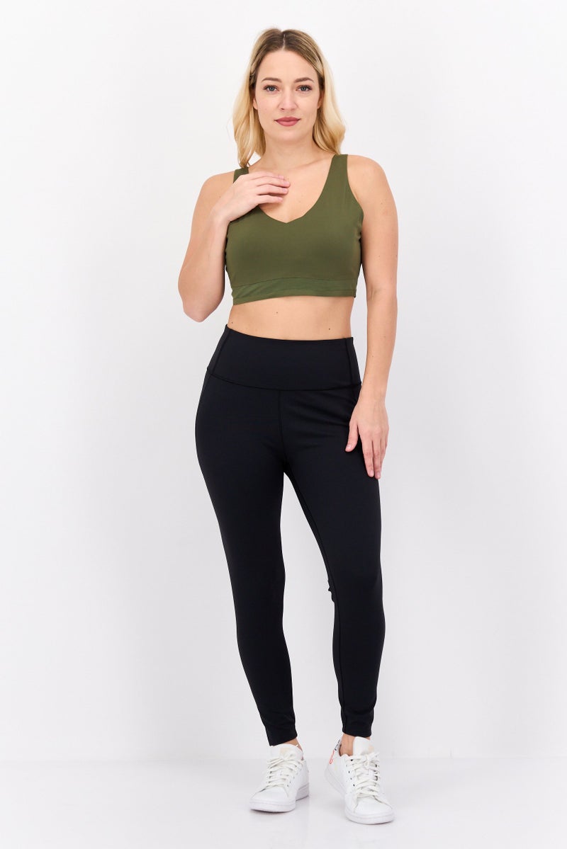 Adidas Women Brand Logo Padded Sports Bra, Olive - Image 4