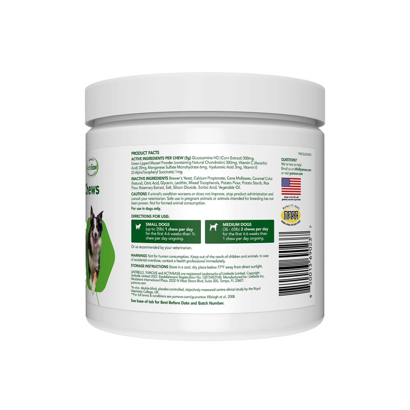 YuMOVE Hip & Joint Supplement for Dogs - With Glucosamine Chondroiton, Green Lipped Mussel , Hyaluronic Acid, and Omega 3 Joint Supplement for Stiffness and Mobility - 60 Chews (Small/Medium Dogs) - Image 2