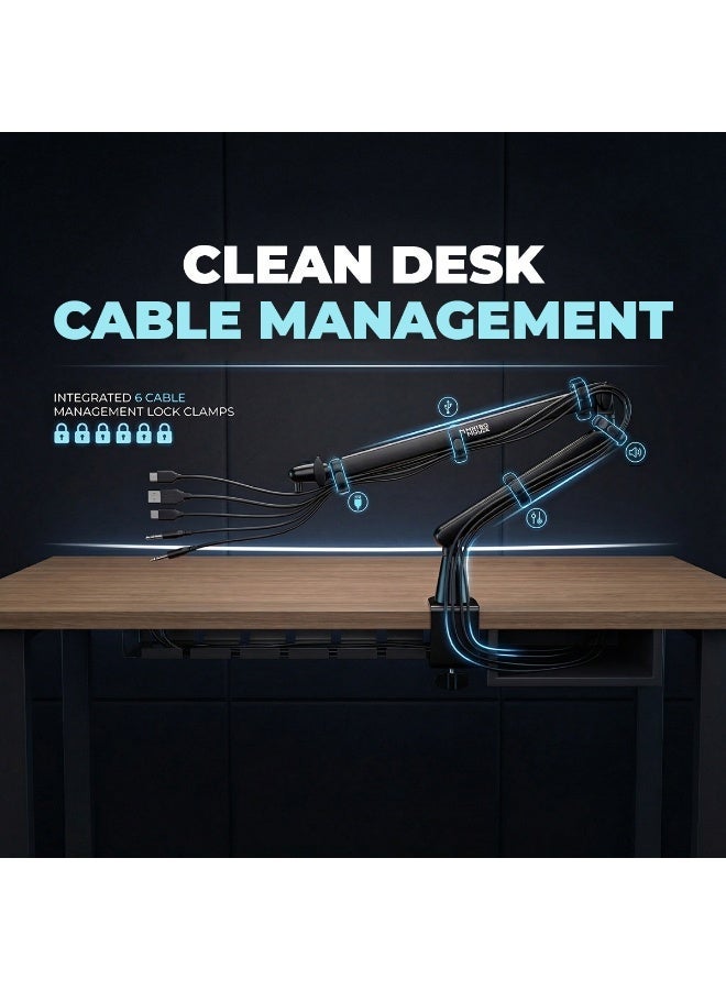 Twisted Minds TM-FX01-HP Flex Series Microphone Arm Stand, 360° Rotation, Dual Adjustable Arms, 2kg Capacity, 3/8” & 5/8” Compatible, Desk Mount with Cable Management – Black - Image 2