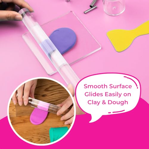 Oytra Clay Roller Acrylic Rolling Rod Pin Clear Transparent Craft Tool for Polymer Clay Cake Fondant Bar Roll Stick for Shaping Sculpting Smoothing for Beginners Artists - Image 5